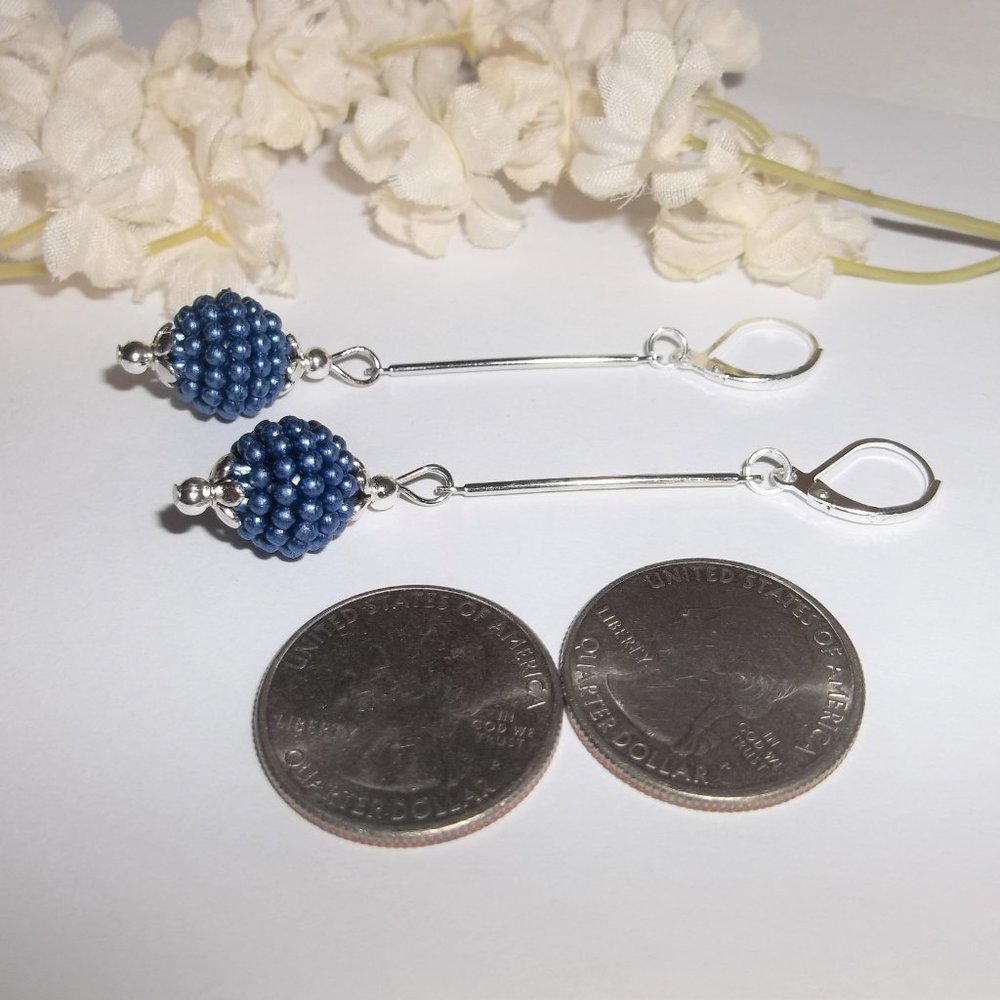 Long Blue Pearl Earring Bar Stick Jewelry NWT 6495 - Picture 6 of 10